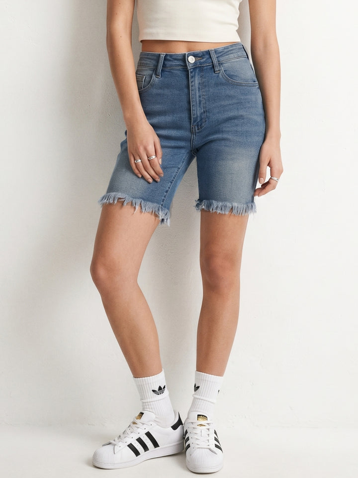 Light Blue Frayed Hem Shorts