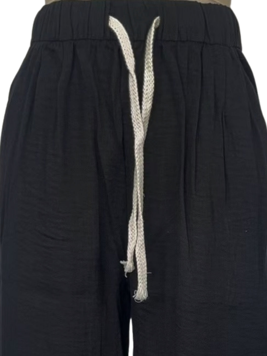 Black High Waist Drawstring Attached Pleated Pant