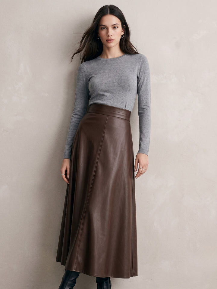 Brown High Waist A-Line Skirt
