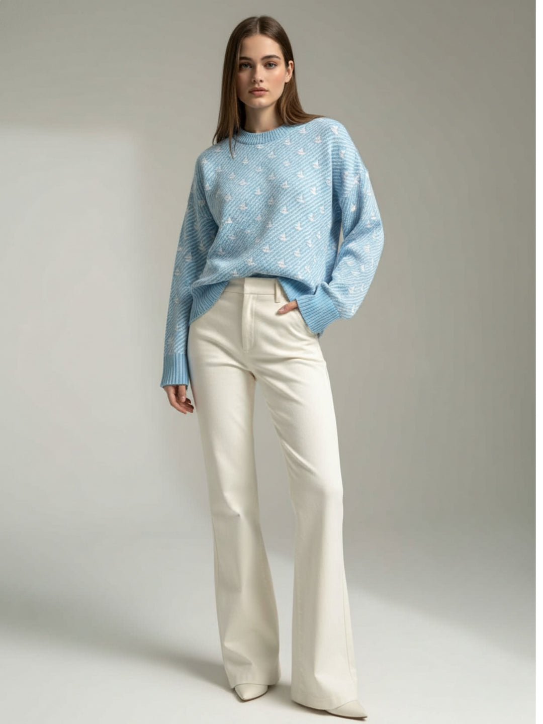Light Blue Printed Relaxed Sweater