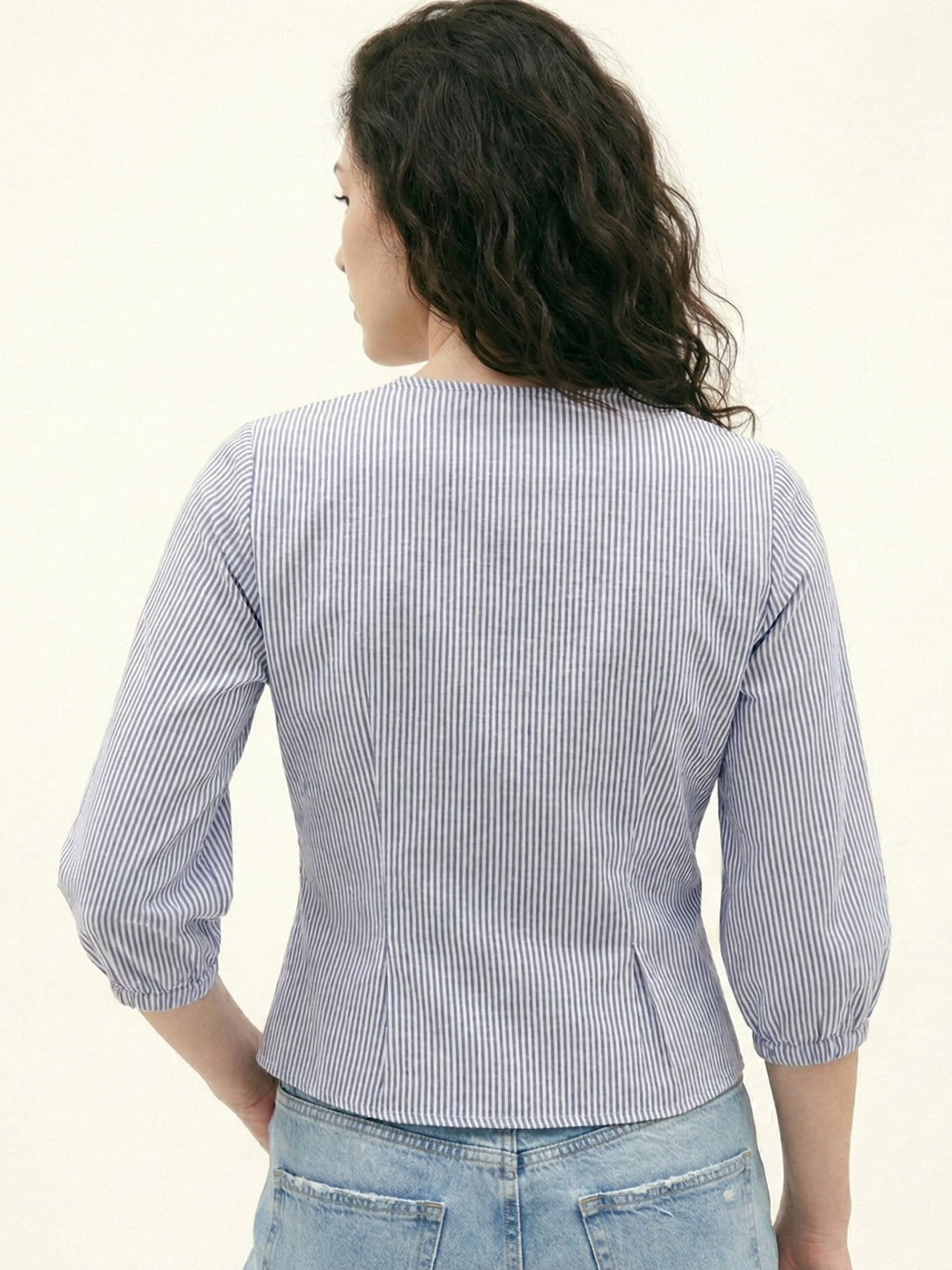 Blue Striped Wrap Blouse