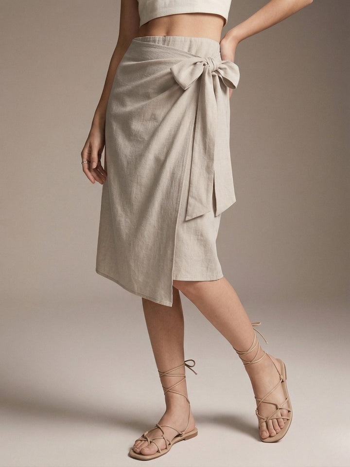 Off White Side Waist Tie-Up Skirt