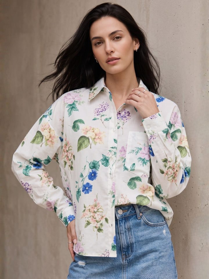 Off White Floral Print Oversized Shirt