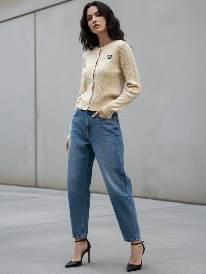 Cream Full Sleeve Front Buttoned Cardigan