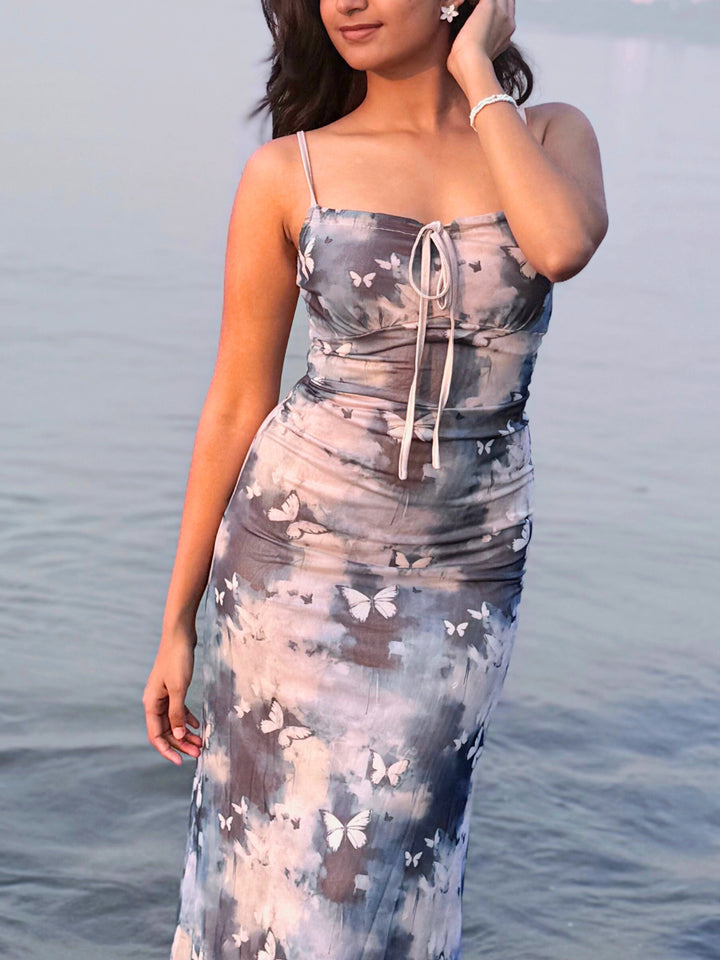 Blue Printed Skater Maxi