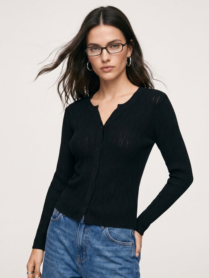 Black Abstract Textured Cardigan Styled Top