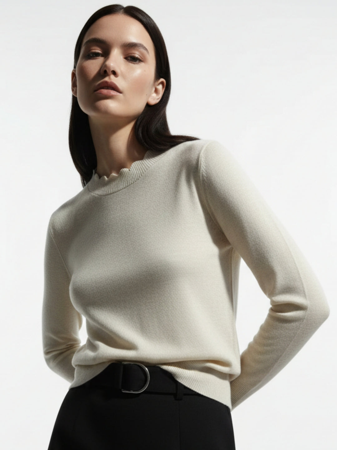 White Full Sleeve Crew Neck Regular Sweater