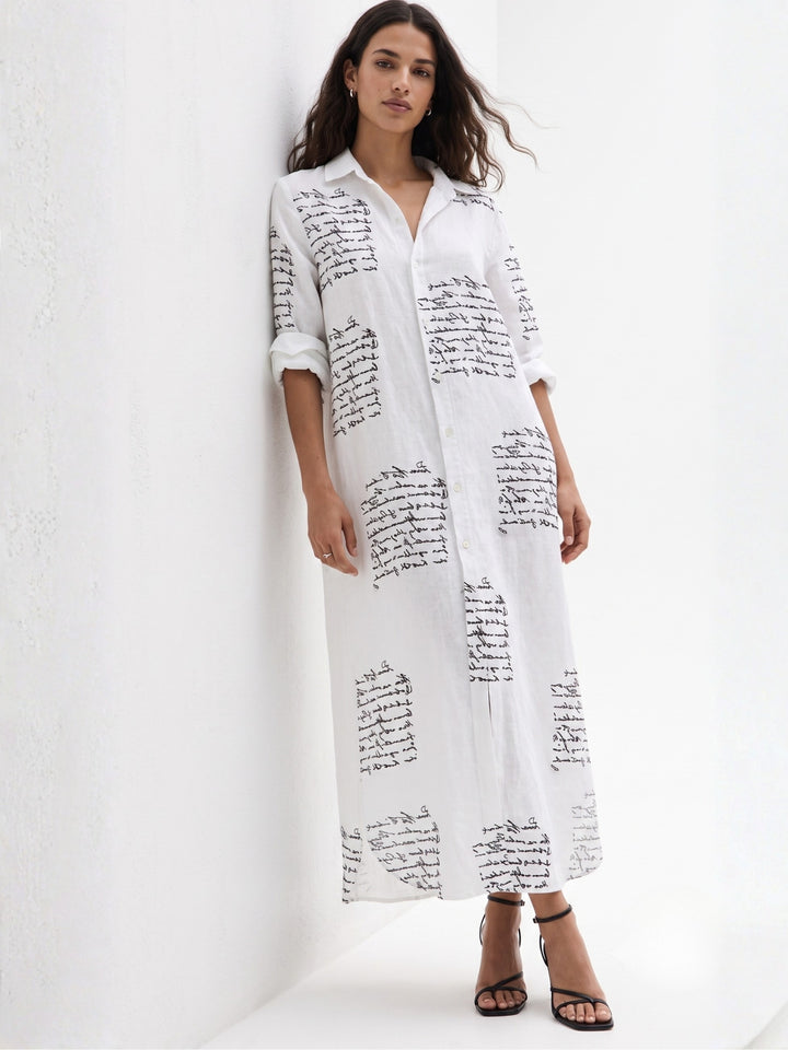 Off White Typographic Button Down Shirt Dress