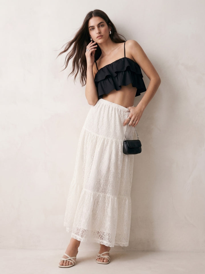 White Tiered Lace Skirt