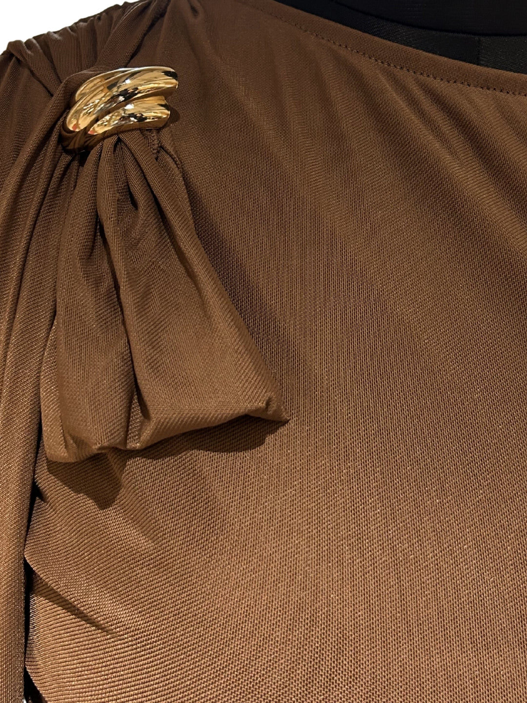 Brown One Shoulder Metal Trim Detail Top