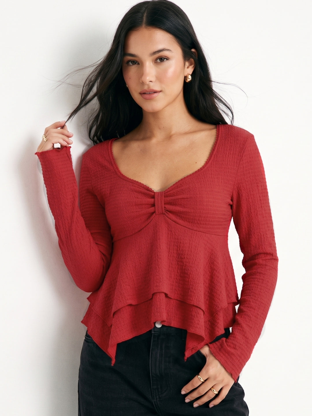 Red Sweetheart Neckline 2 Tiered Top
