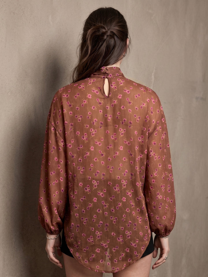 Rust Asymmetrical Hem Neck Tie-Up Top