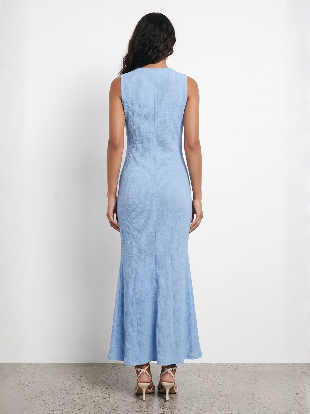 Blue High Neck Textured Maxi Dress