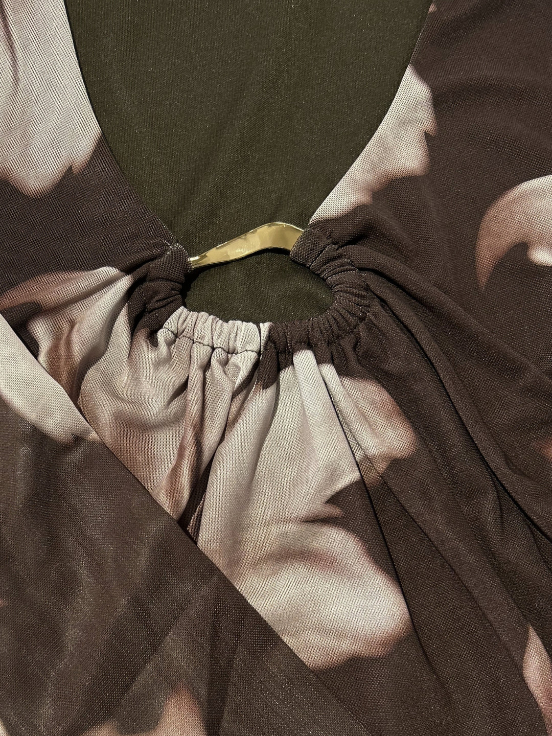 Brown Printed Mesh Top With Metal Trims