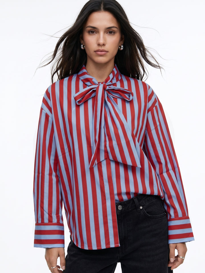Multi Neck Tie-Up Striped Shirt