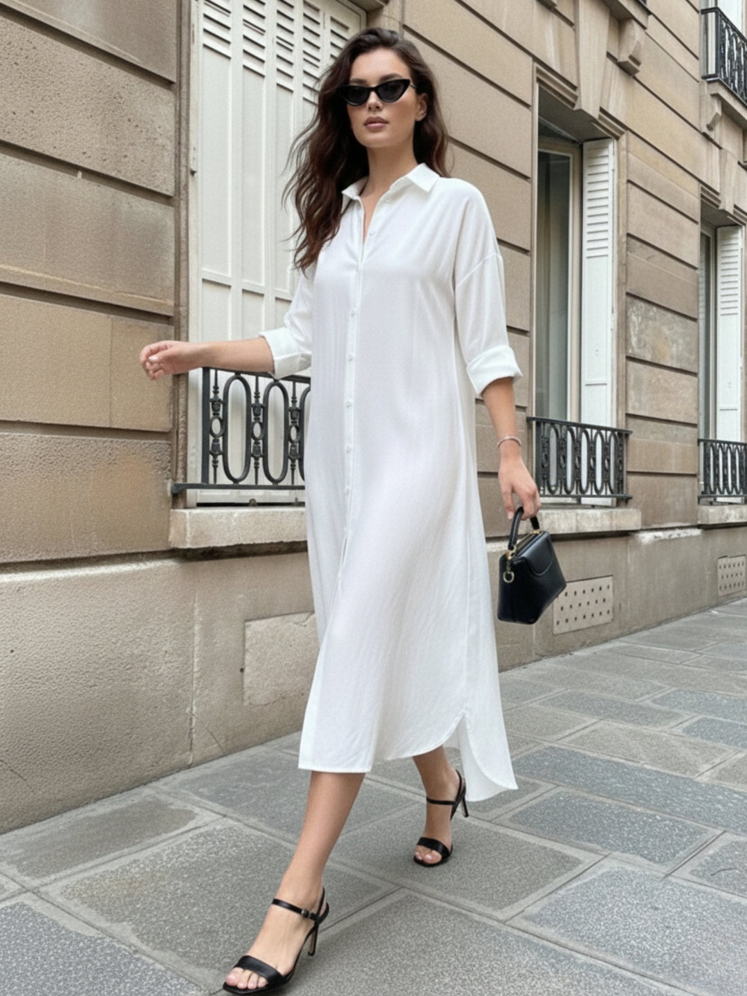 White Straight Fit Shirt Dress