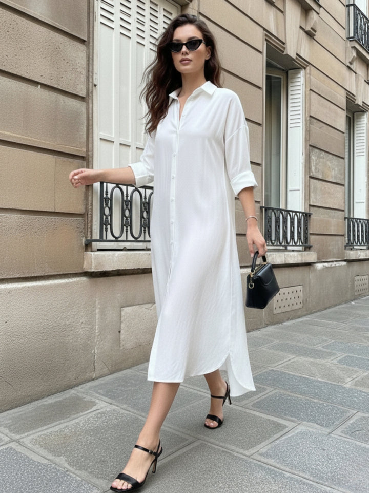 White Straight Fit Shirt Dress