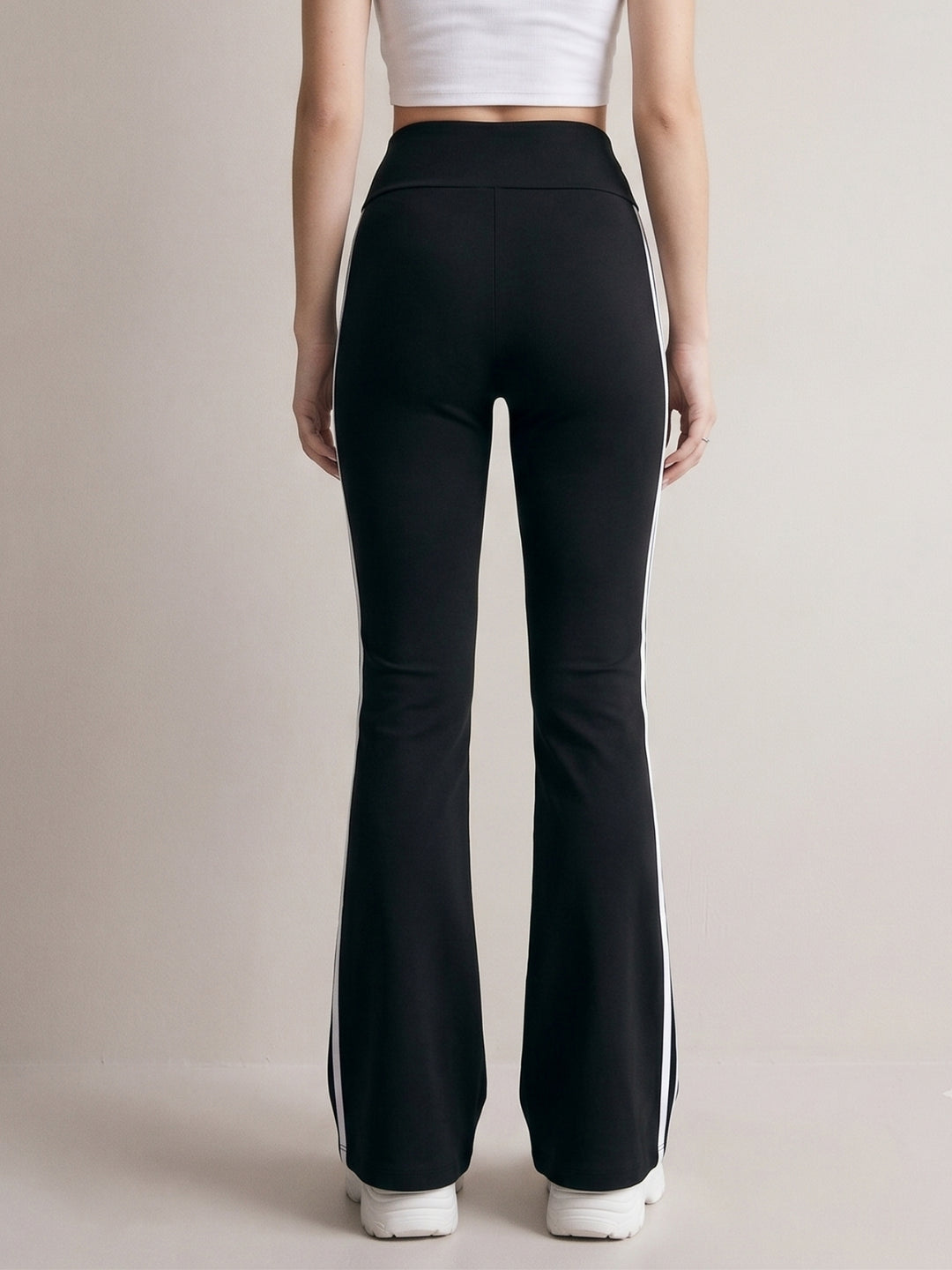 Black Striped Fitted And Flared Leggings
