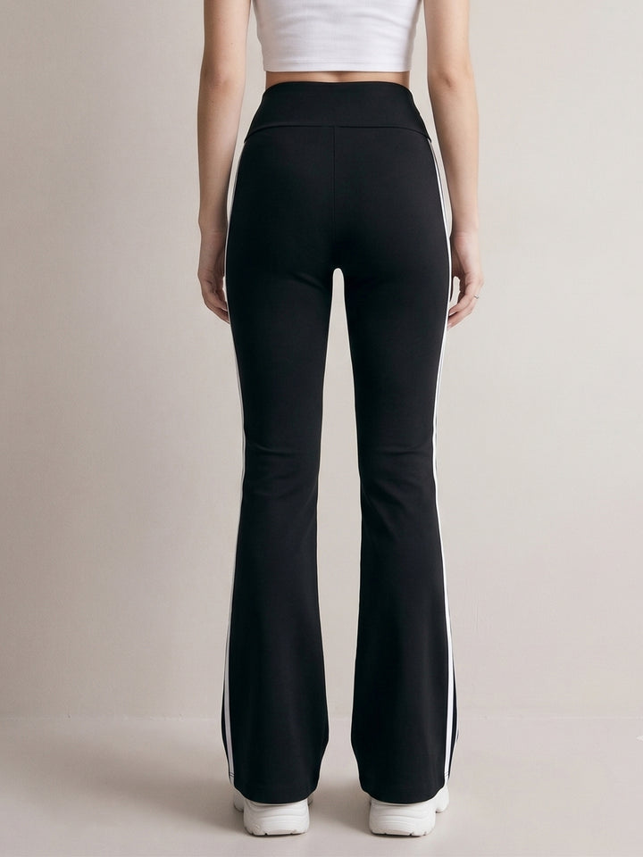 Black Striped Fitted And Flared Leggings