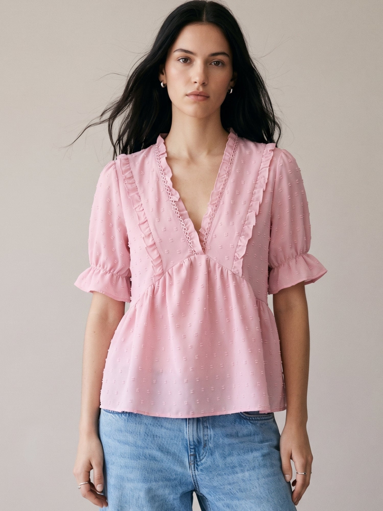 Pink Ruffle Detail Relaxed Blouse