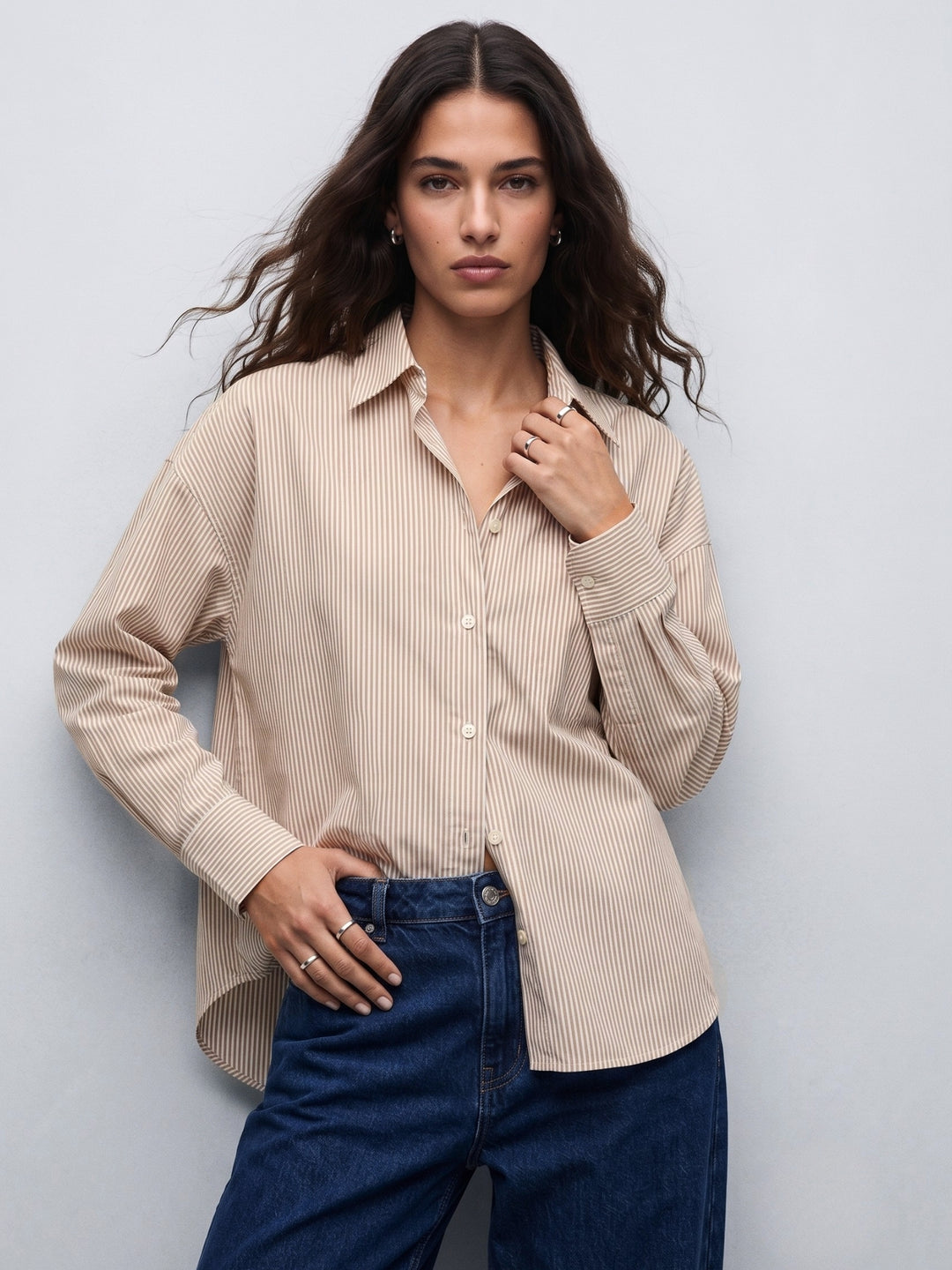 Brown Oversized Drop Shoulder Y/D Stripe Shirt