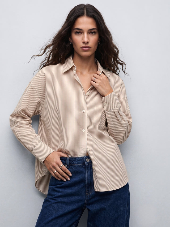 Brown Oversized Drop Shoulder Y/D Stripe Shirt