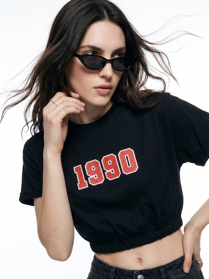 Black Boxy Cropped Elasticated Hem Sweatshirt