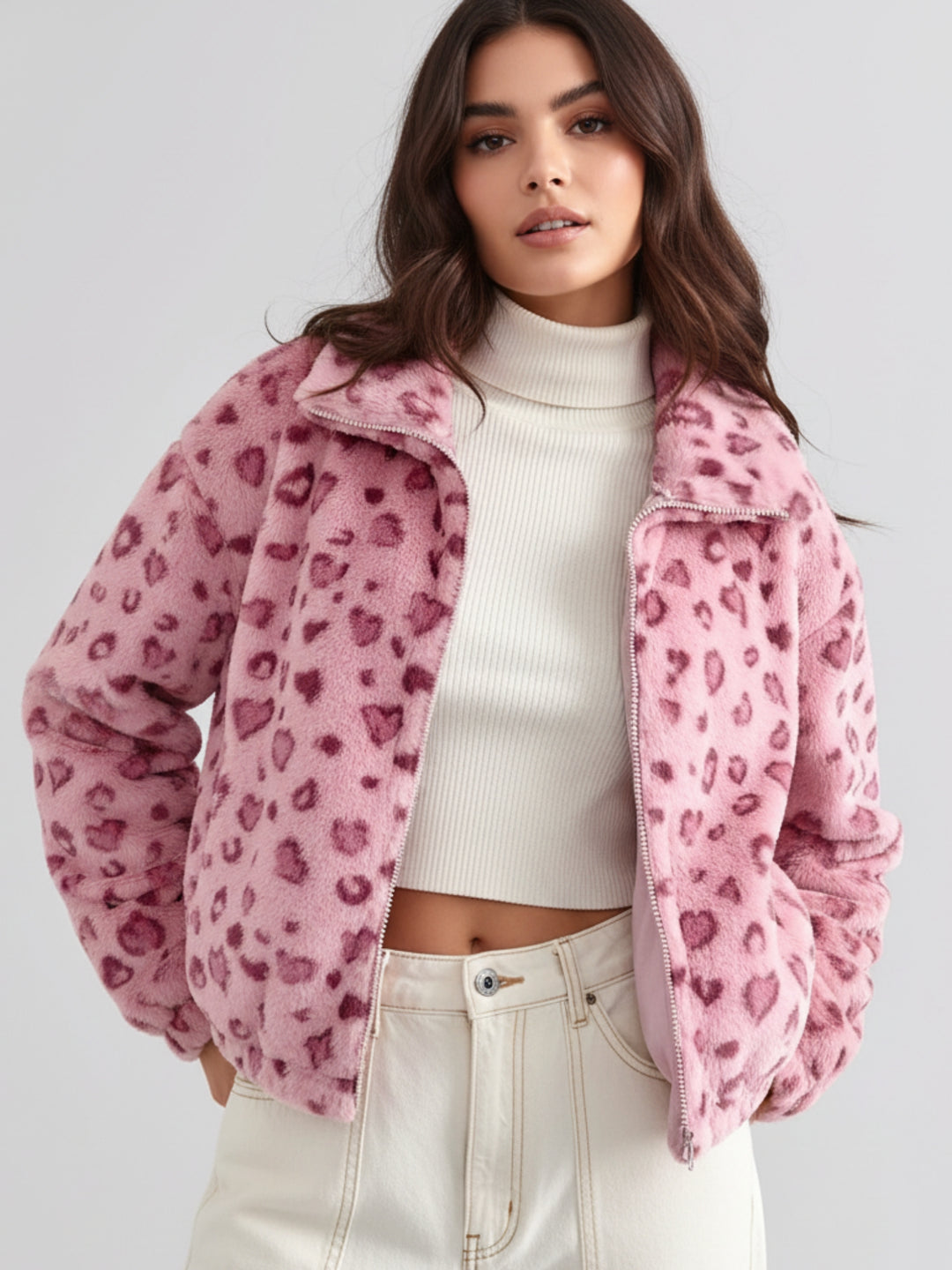 Pink Full Sleeve Printed Jacket