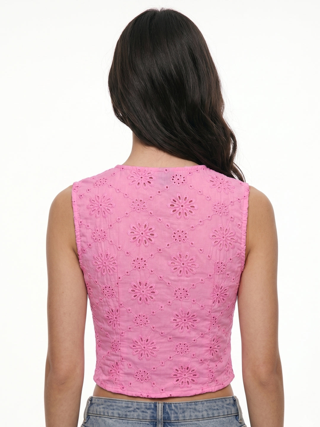 Pink Sleeveless Schiffli Top