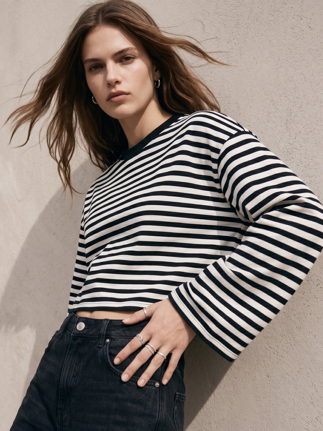 Black Full Sleeve Striped Top