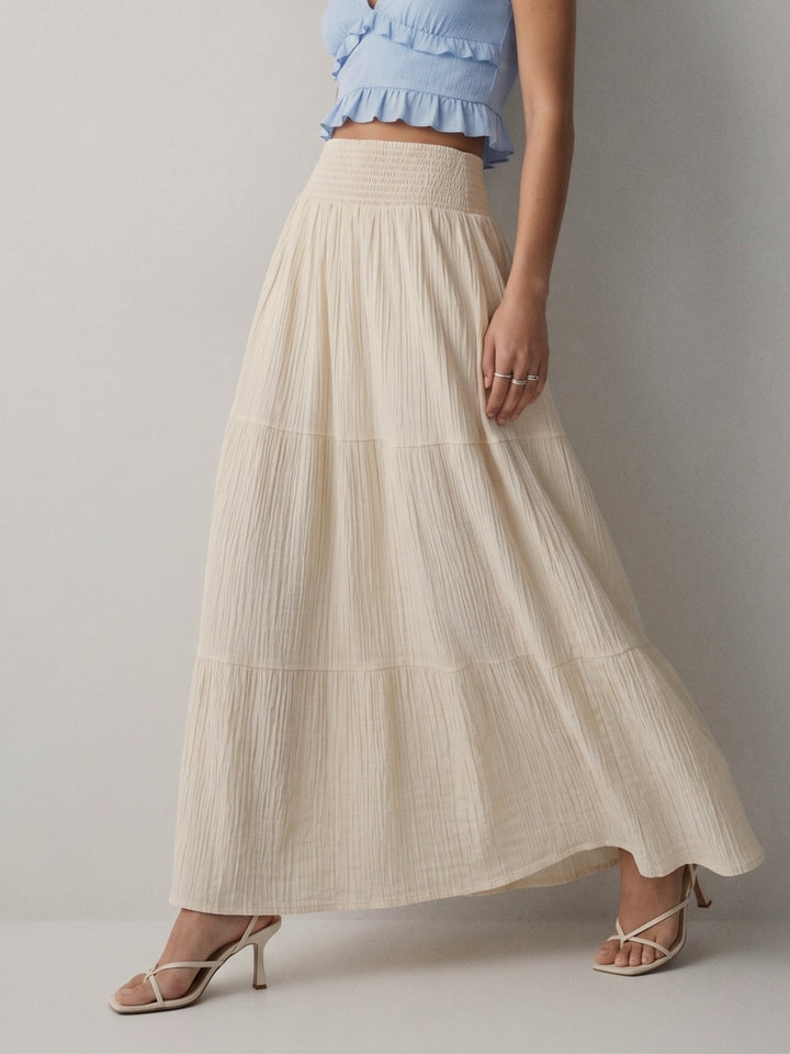 Cream High Waist Tiered Skirt