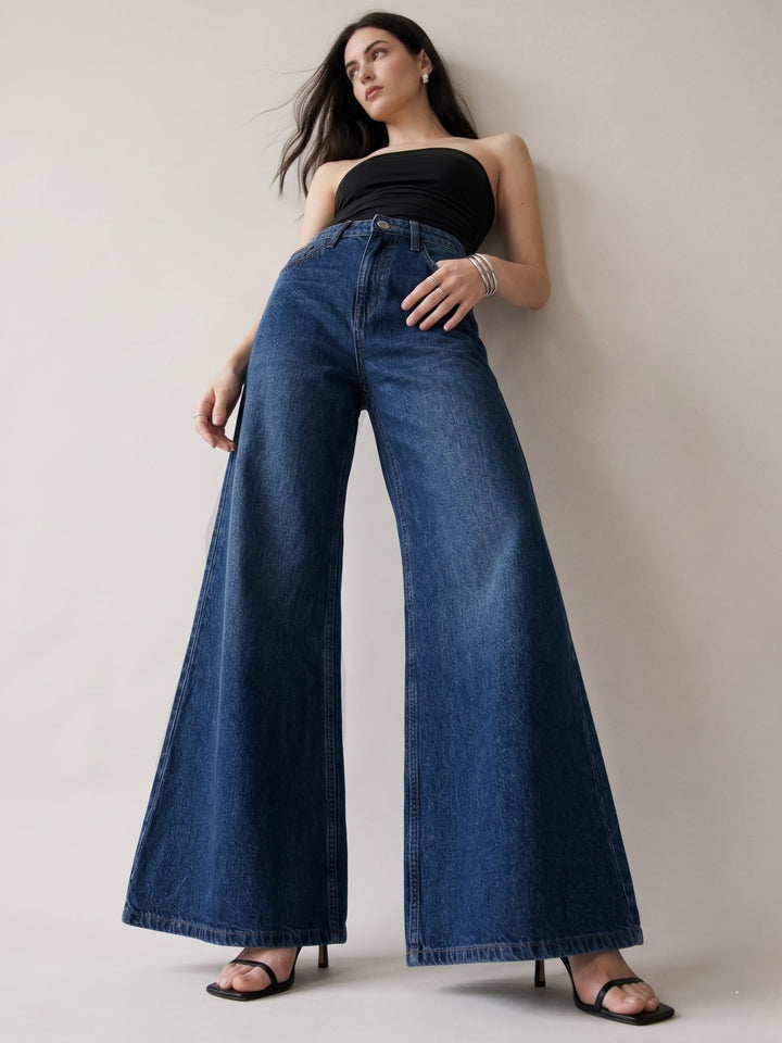 Blue Ultra Wide Flared Jeans