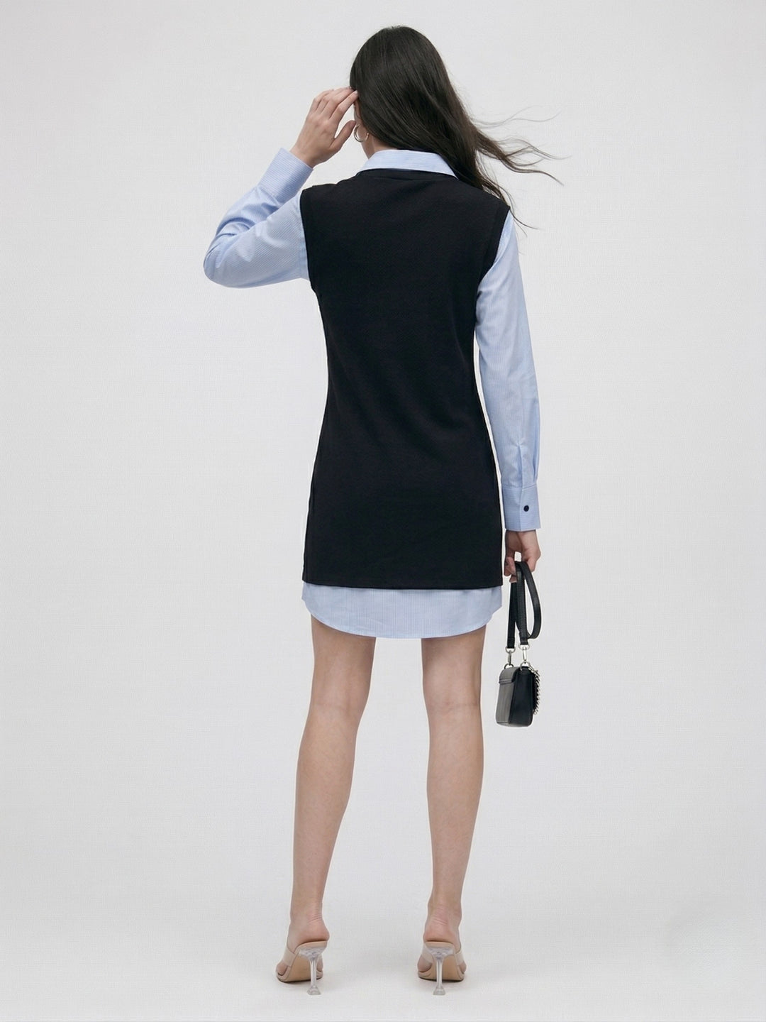 Black Twofer Style Contrast Coloured Mini Dress
