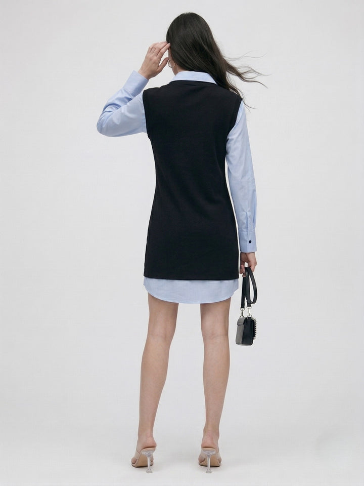Black Twofer Style Contrast Coloured Mini Dress