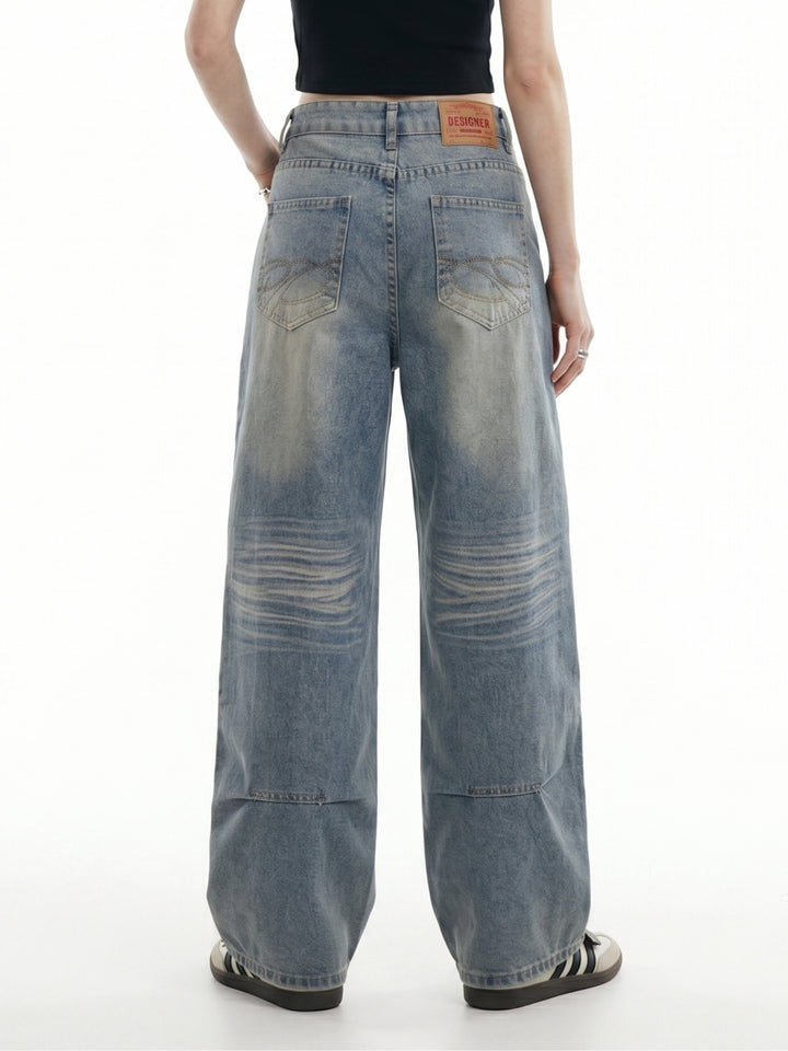 Blue Tinted Washed Baggy Jeans
