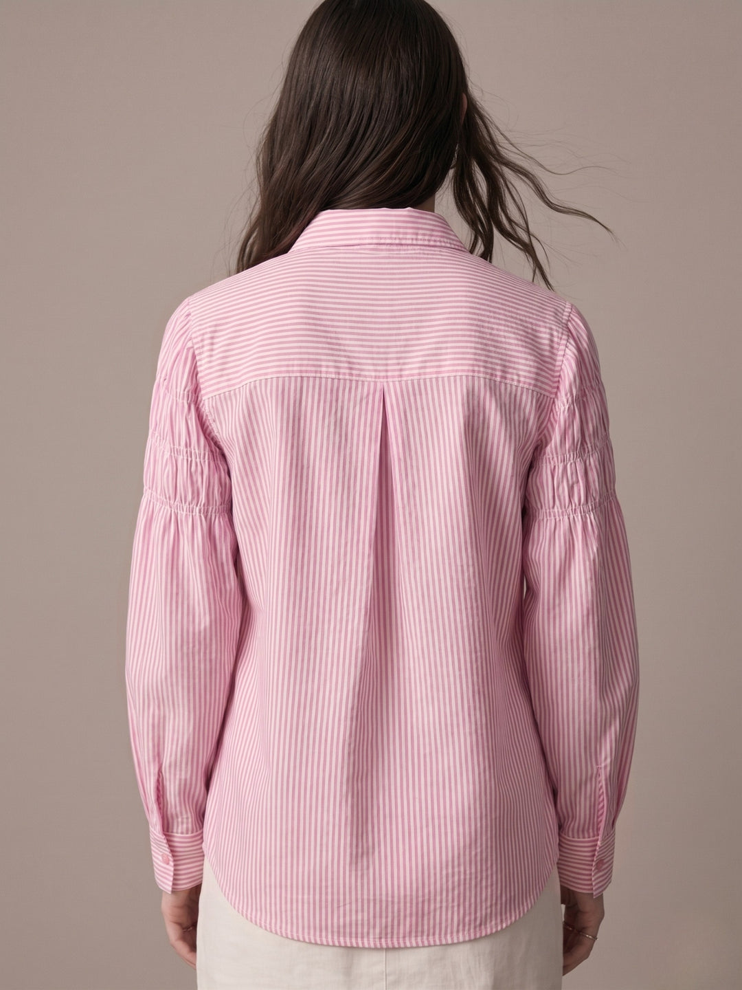 Pink Stripe Heart Appliqued Causal Shirt