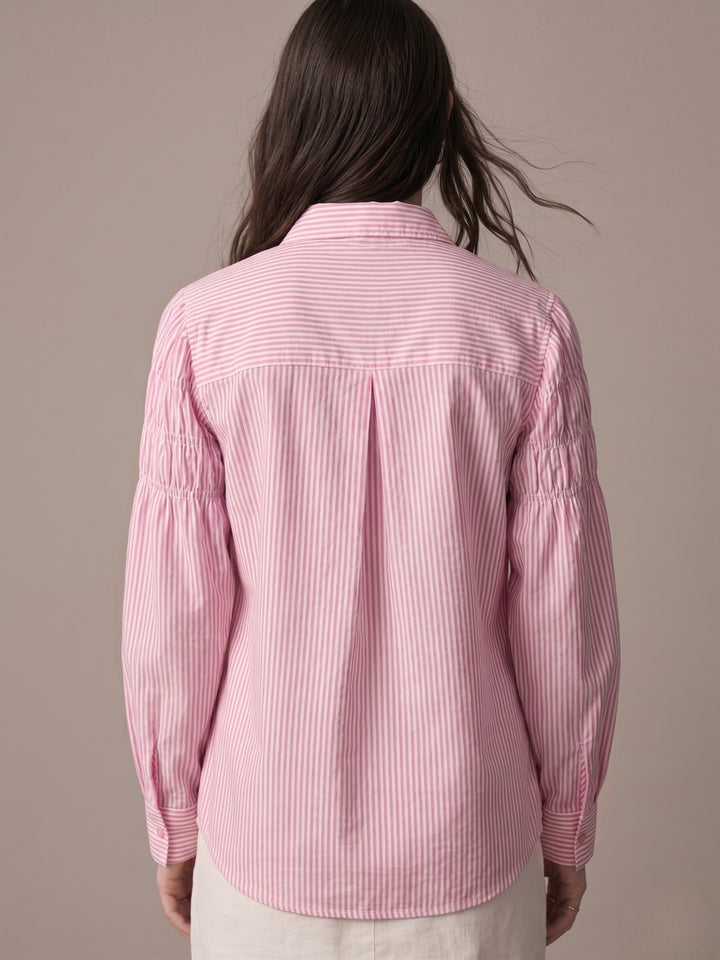 Pink Stripe Heart Appliqued Causal Shirt