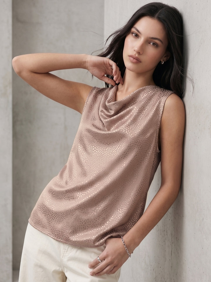 Pink Textured Cowl Neck Top