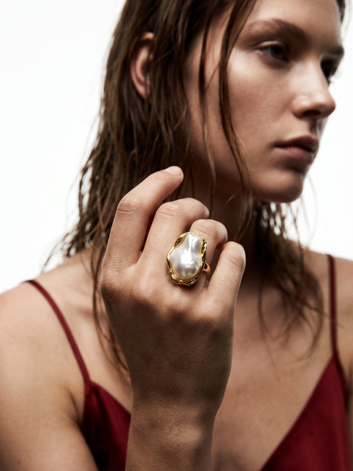 Gold Gem Stone Abstract Shape Ring