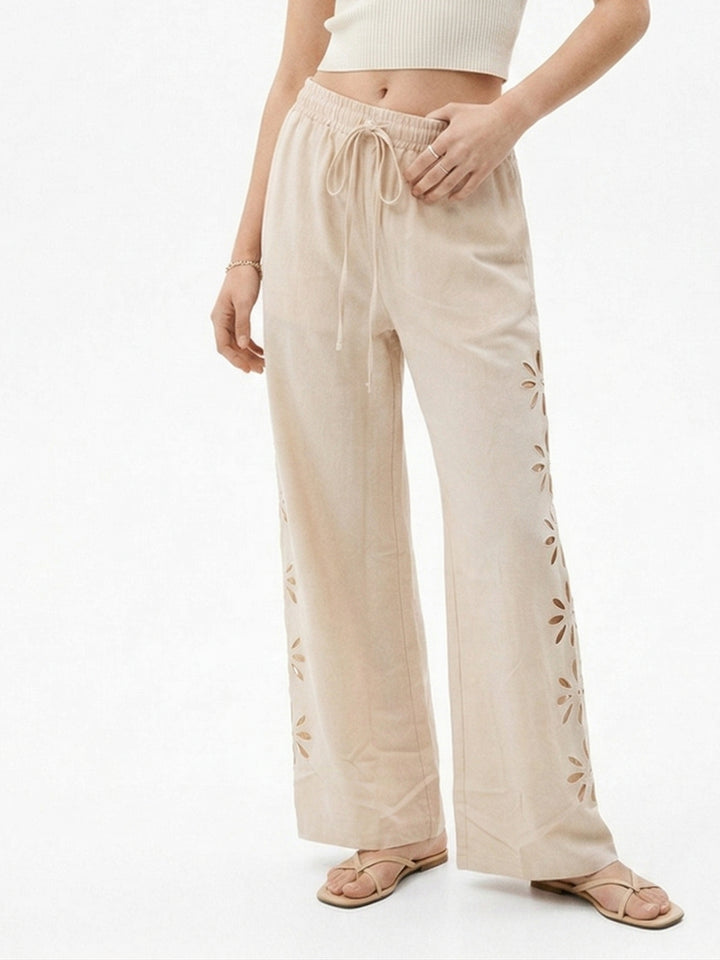 Beige Floral Cut-Out Pant