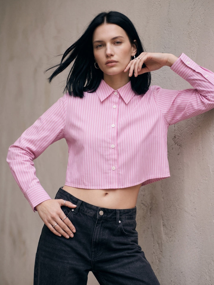 Pink Button Down Shirt With Back Bow Tie Up Detail