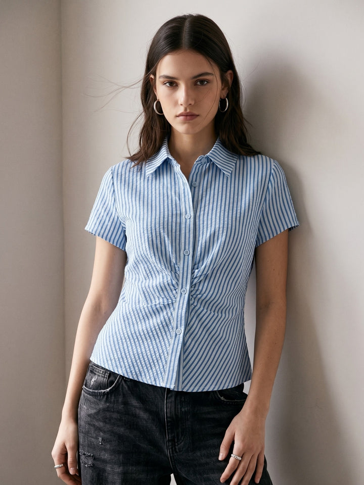 Blue Fitted Button Down Striped Shirt