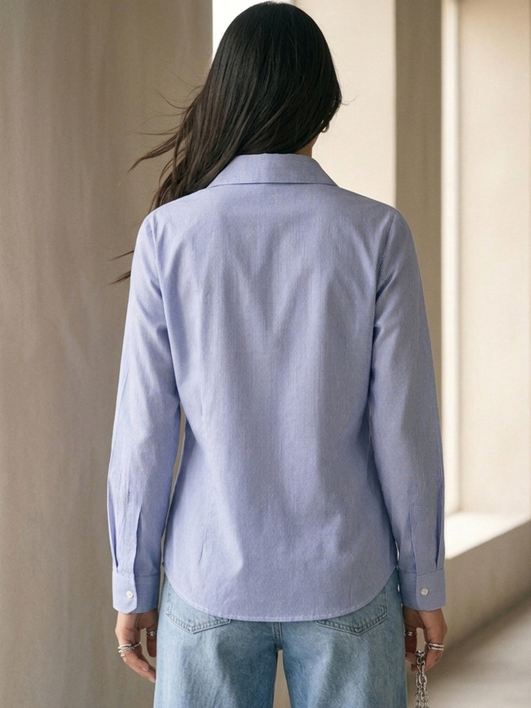 Blue Embroidered Stripe Blue Shirt