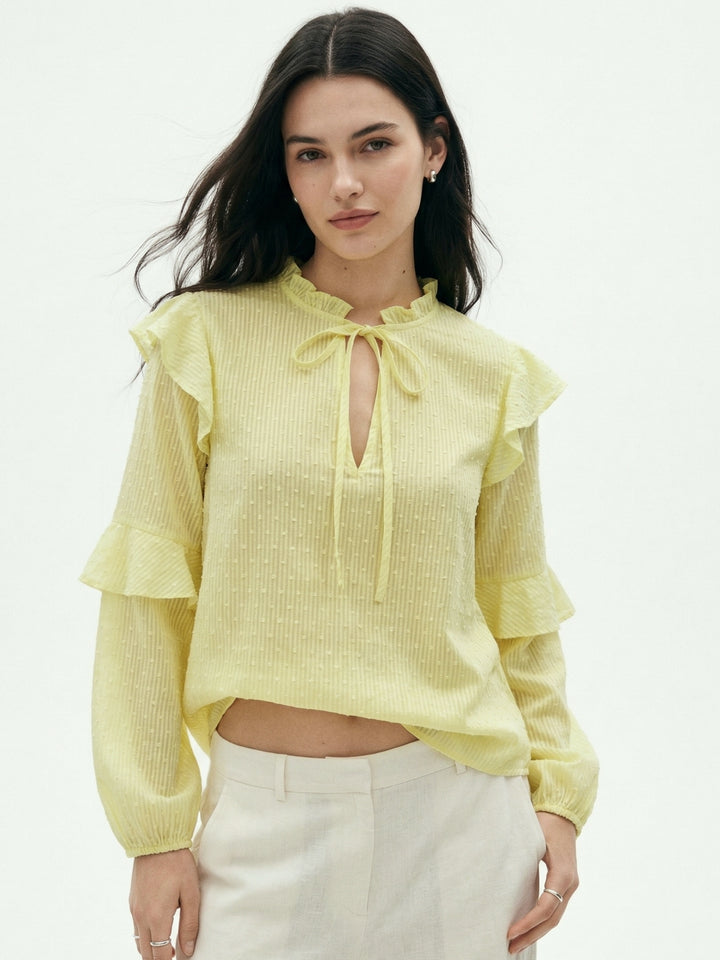 Yellow Multi Ruffled Sleeve Blouson