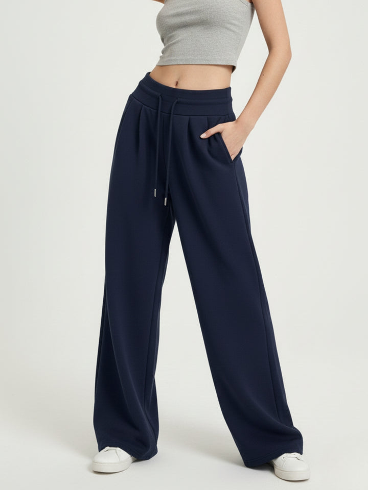 Navy Blue High Waist Barrel Style Double Pleated Sweatpant