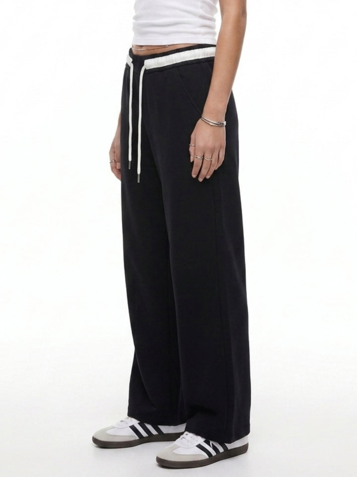 Black High Contrast Waist Wide Leg Pant