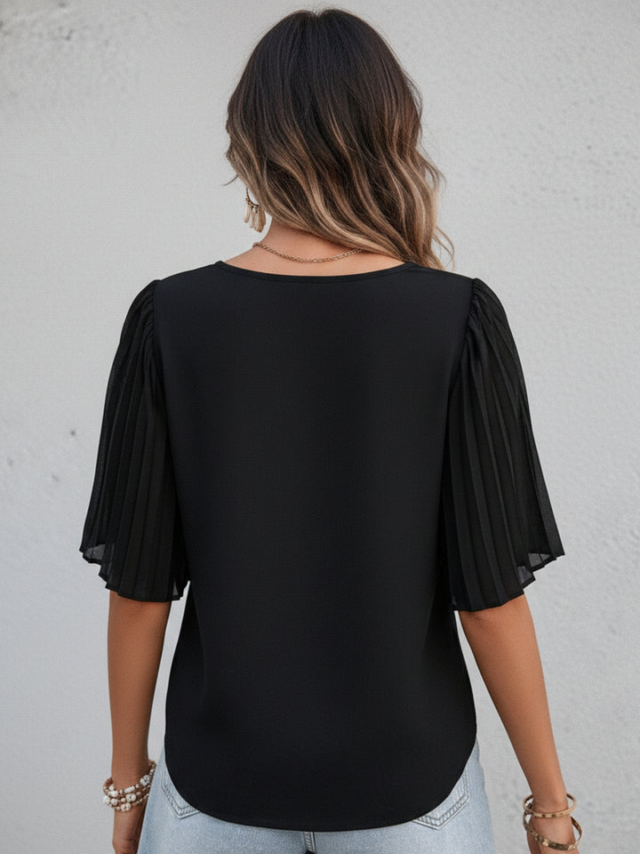 Black Flared Sleeve V Neck Top
