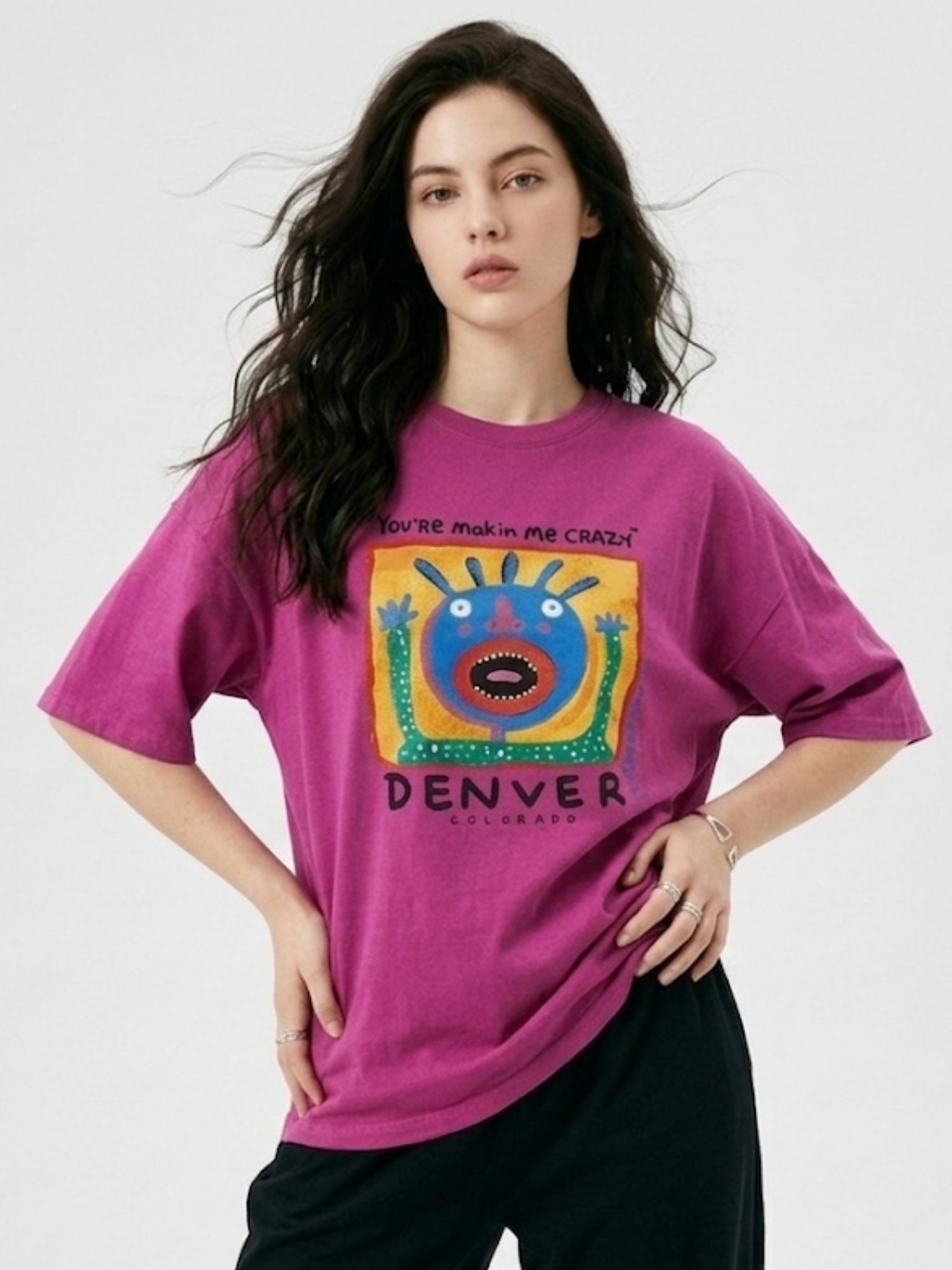 Magenta Chest Print Graphic Tshirt