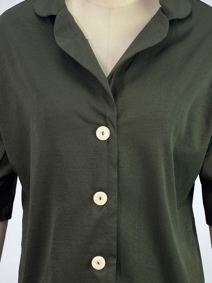 Olive Collared Front Buttoned Shirt