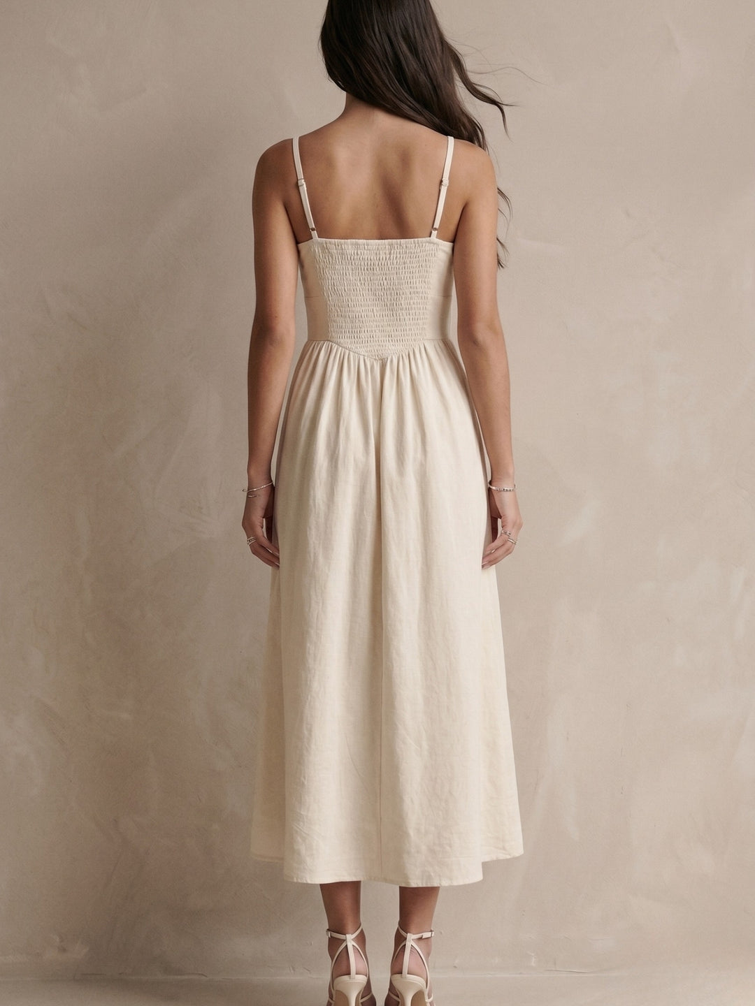 Off White Shoulder Strap Corset Detail Dress
